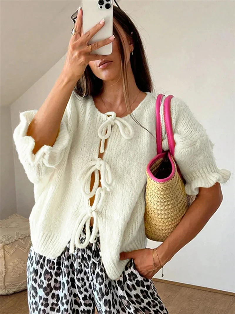 Athvotar Athvotar New Round Tie Nine-Sleeve Rope With Knitted Sweater Lazy Wind Coat