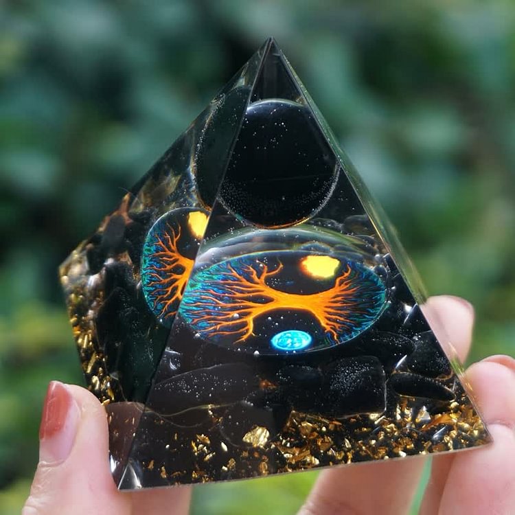 Obsidian Sphere Tree Of Life Crystal Orgone Pyramid