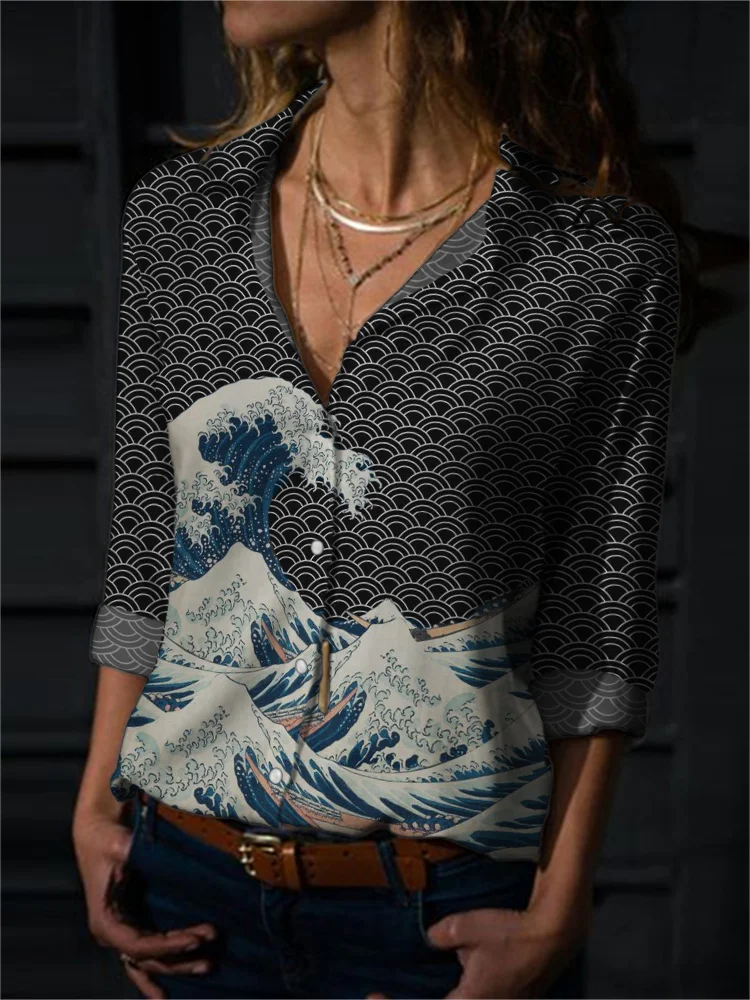 The Great Wave off Kanagaw Japanese Art Flowy Blouse