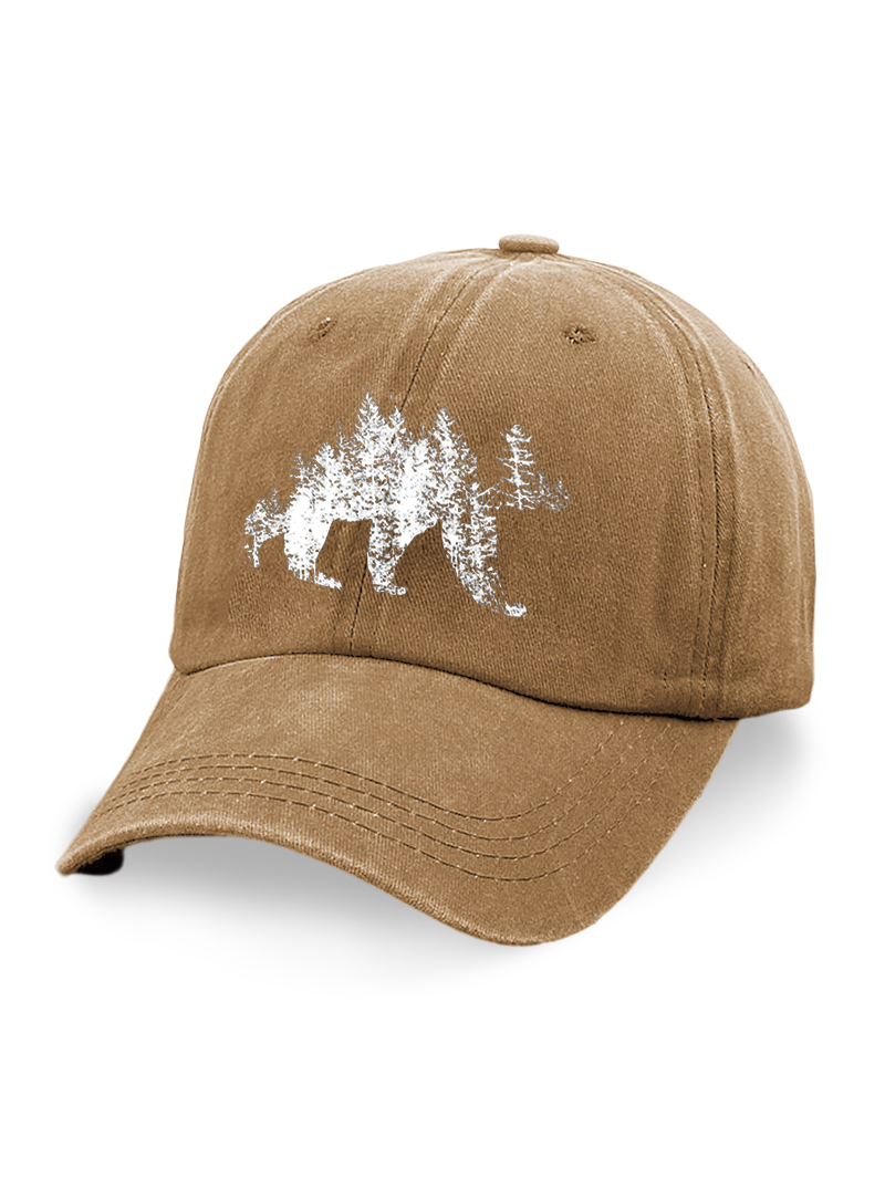 Forest Bear Printed Washed Casual Cap