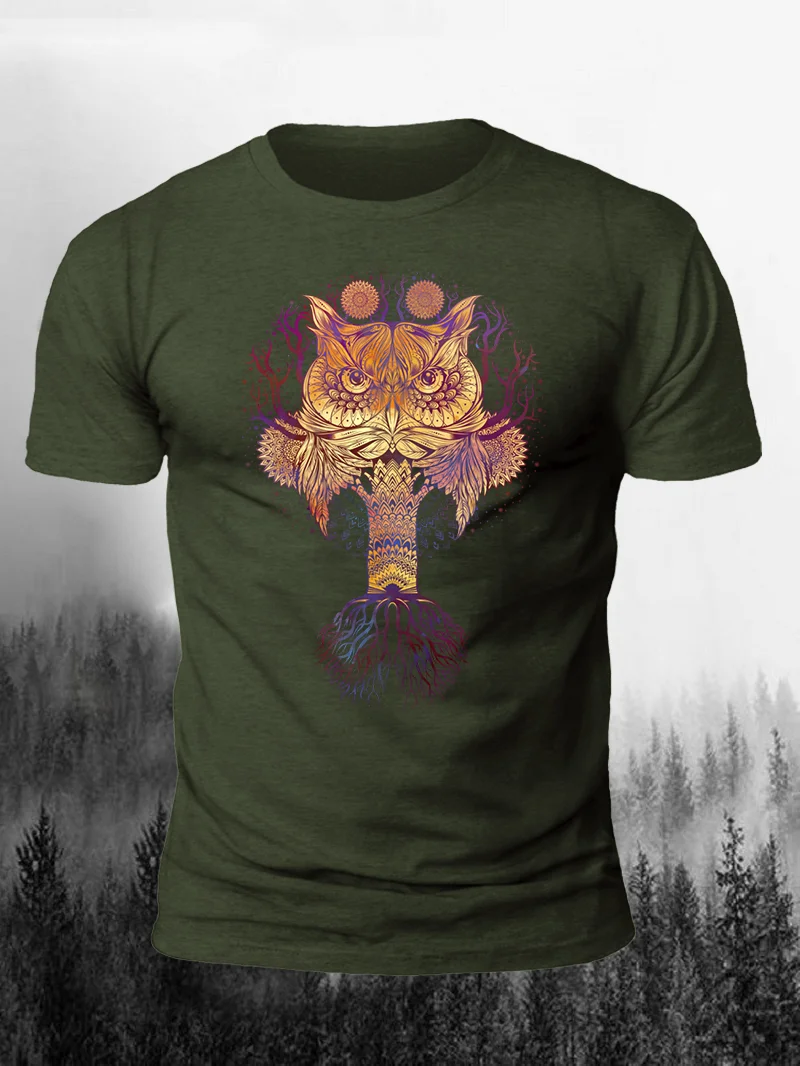 Owl Tree Print Short Sleeve Men's T-Shirt in  mildstyles