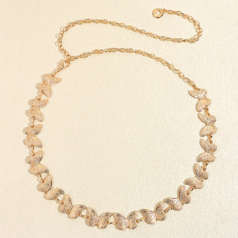 Casual Vintage Style Minimalist Butterfly Alloy Buckle Metal Button Women’s Chain Belts