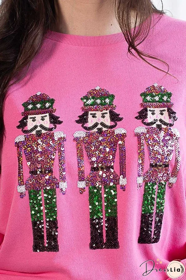Christmas Guard Sequined Loose Casual Sweatshirt