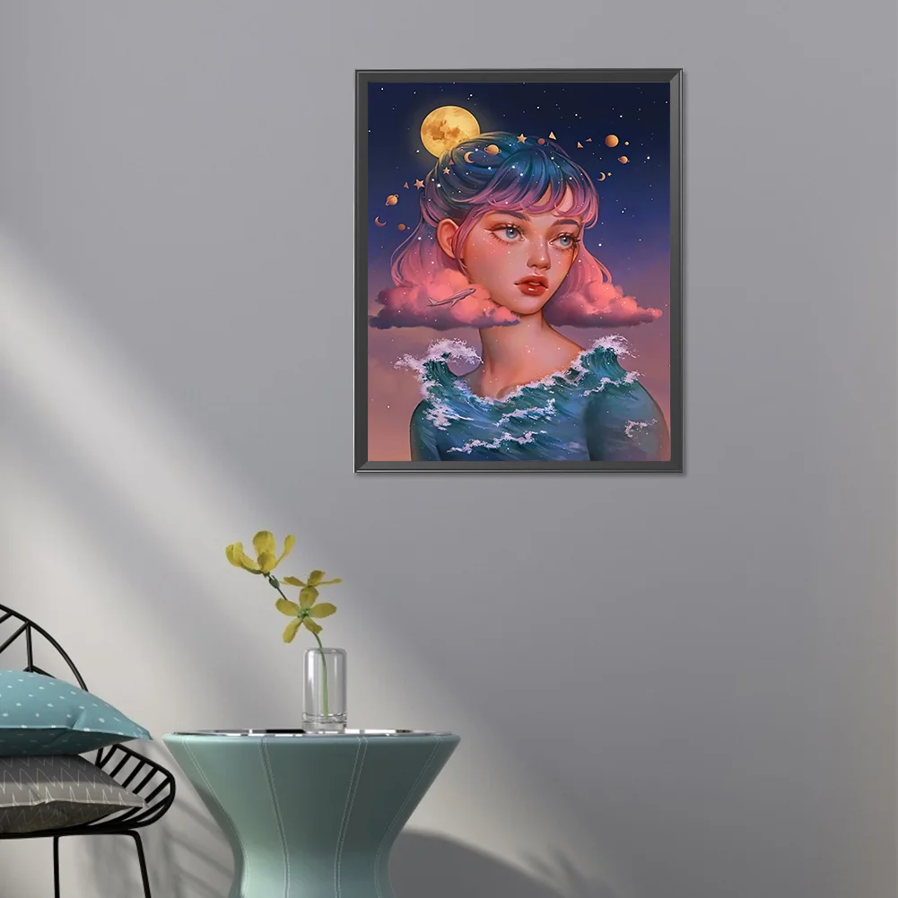 Partial AB Diamond Painting - Full Round Drill - Moon Girl(Canvas|45*55cm)