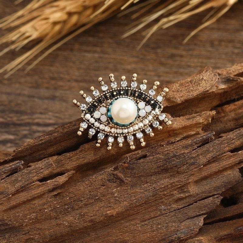 Retro Pin Devil’S Eye Alloy Inlay Rhinestones Pearl Unisex Brooches