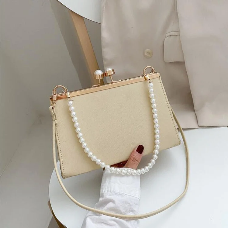 Luxury Pearl Handle Handbags and Purses Fashion Flap Shoulder Bags for Women Solid Simple Crossbody Bags Lady Small Tote