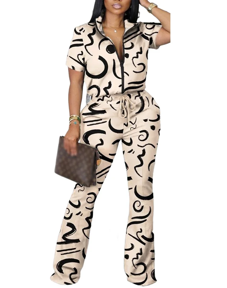 Uveng Uveng Women's Clothing Explosion 2023 Spring And Summer New Two Sets Of Fashion Zipper Short-Sleeved Trousers Set