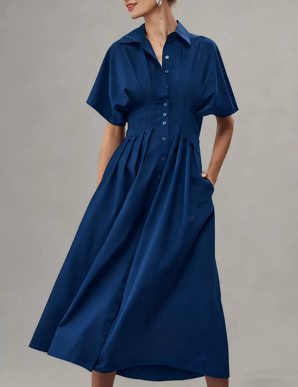 Yeokou Short Sleeve Maxi Sundress Loose Button Down Shirt Women