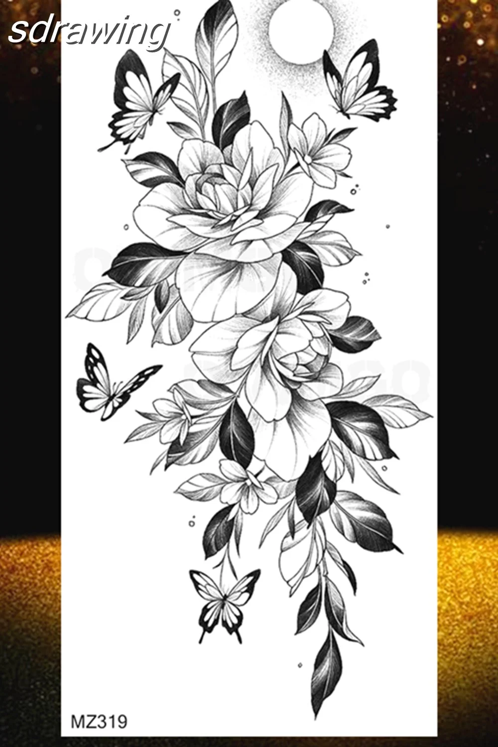  Black Rose Flower Temporary Tattoos Fake Waterproof Tatoo Body Art Arm Leg Floral Peony Bloosom Tattoo Stickers Makeup 928-0