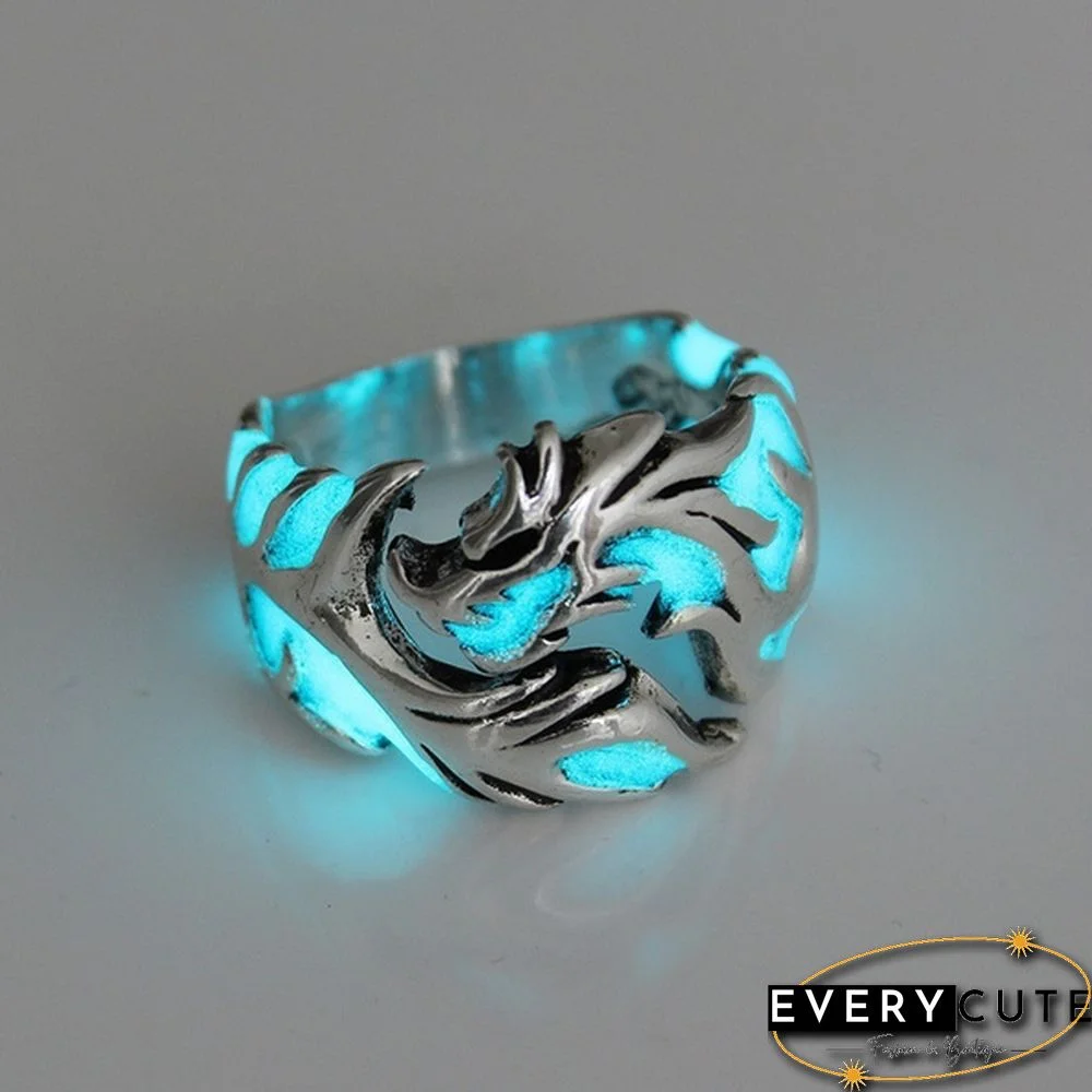 Vintage Unisex Luminous Dragon Finger Rings for Men Women Fashional Rings Glow In The Dark Ring Jewelry Accessories UNX