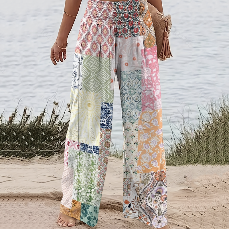 Vintage Tribal Floral Printed Pocket Casual Pants