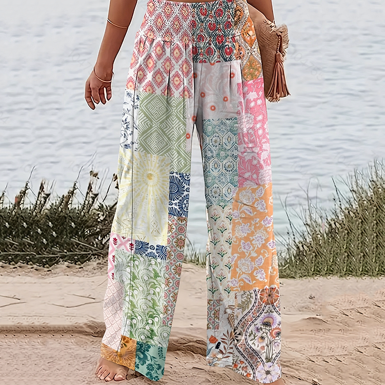 Vintage Tribal Floral Printed Pocket Casual Pants