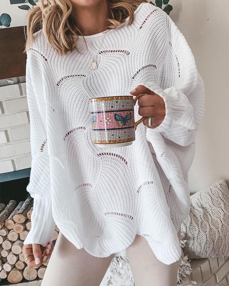  thdmladies Hollow Out Long Sleeve Casual Sweater thedmladies