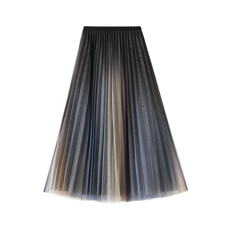 Nigikala Nigikala New High-Rise Display Thin Double-Layer Mesh Yarn Gradually Changing Color Bright Color Long Skirt 2023 Spring And Summer Women 0859