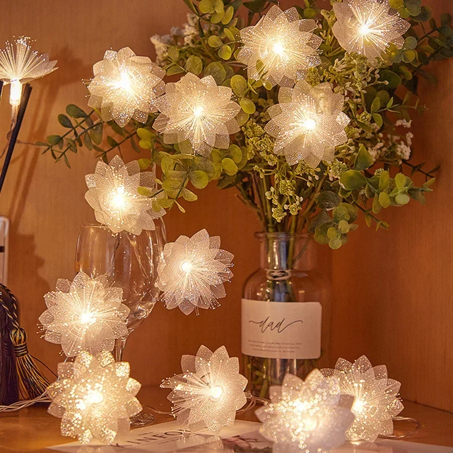 Tegooe Battery-Operated LED Fiber Optic Flower String Lights 2M3M