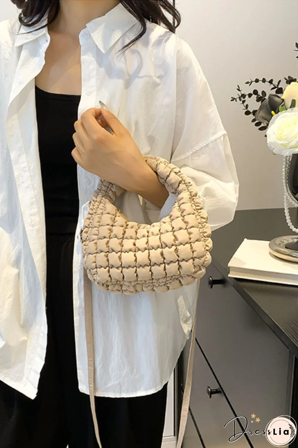 Quilted Puffy Removable Strap Crossbody Bag