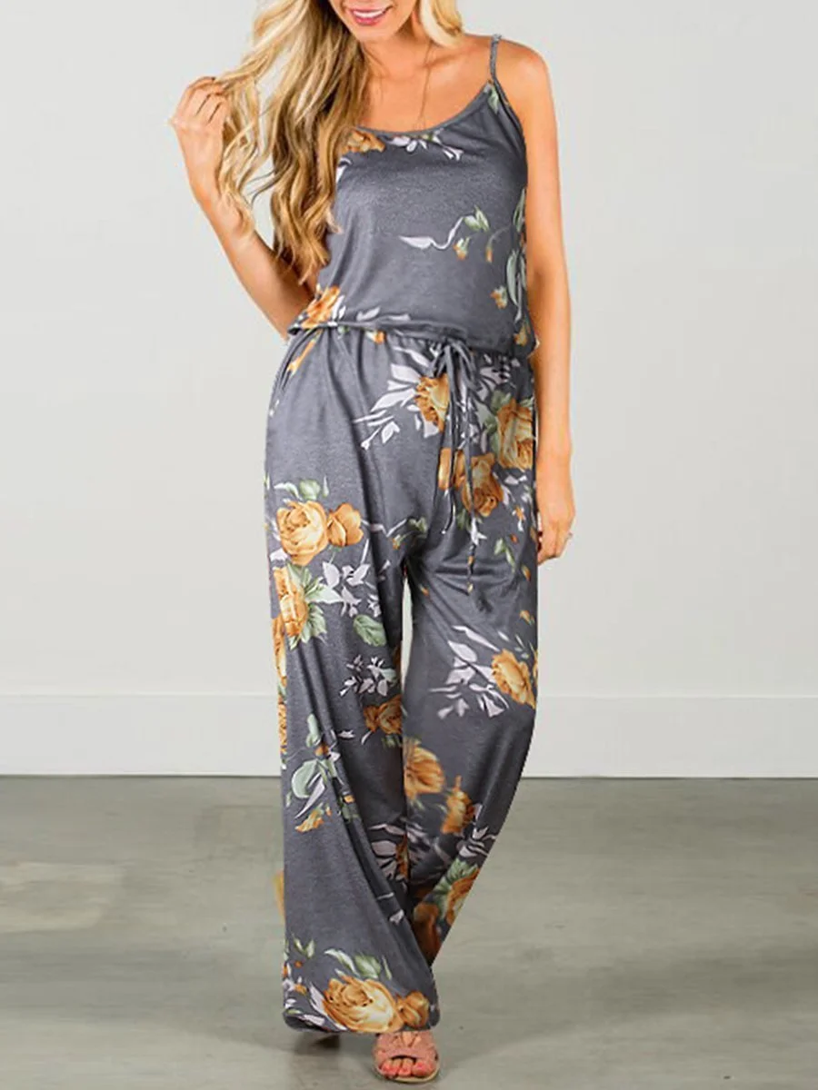 Fashion Sling Printing Off Shoulder Jumpsuits