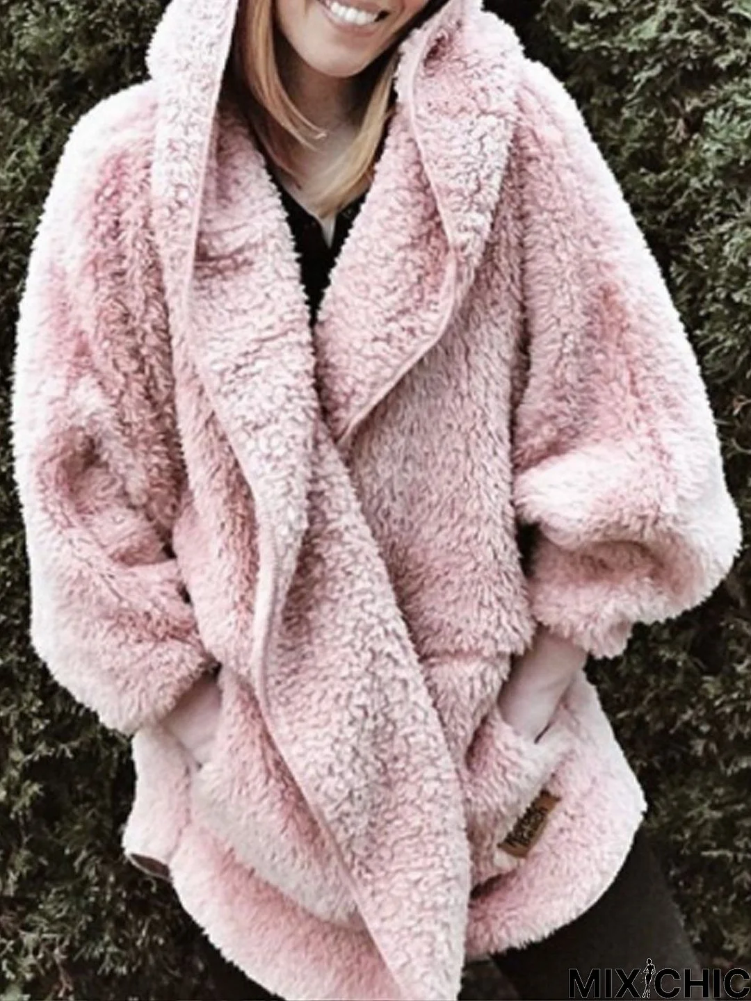 Pink Solid Long Sleeve Coat