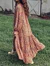 Floral Printed Loose Long Sleeves Midi Dress