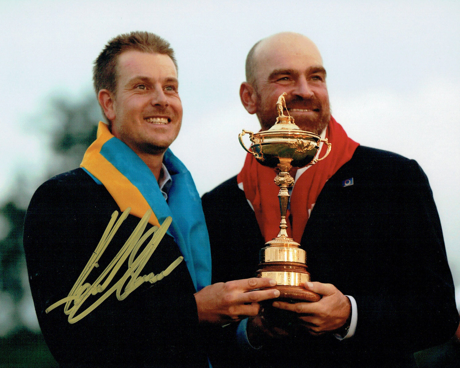 Henrik STENSON SIGNED Golf AUTOGRAPH 10x8 Photo Poster painting AFTAL COA with Thomas BJORN