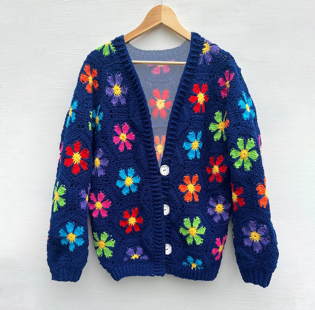 Floral Tapestry Jacquard V Neck Button Knit Cardigan