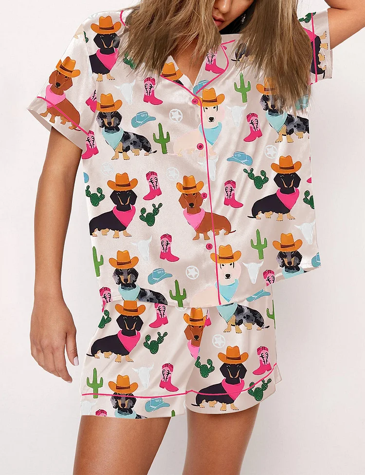 Women's Cowboy Dachshund Dog Pajama Set