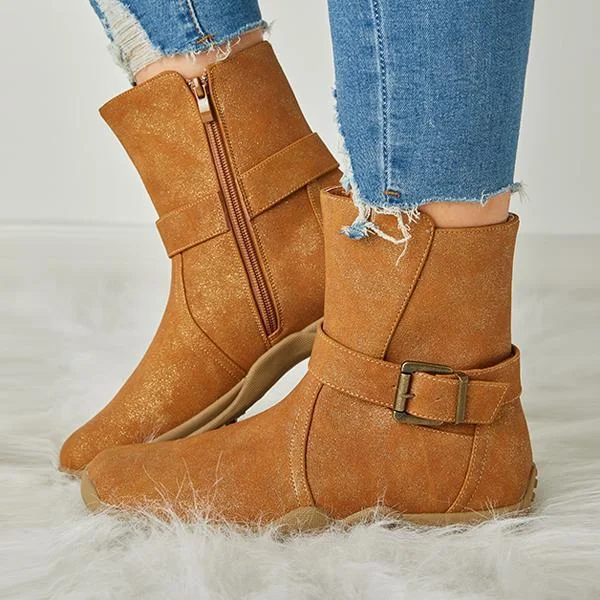 Women's Winter Warm Zipper Flat Snow Boots