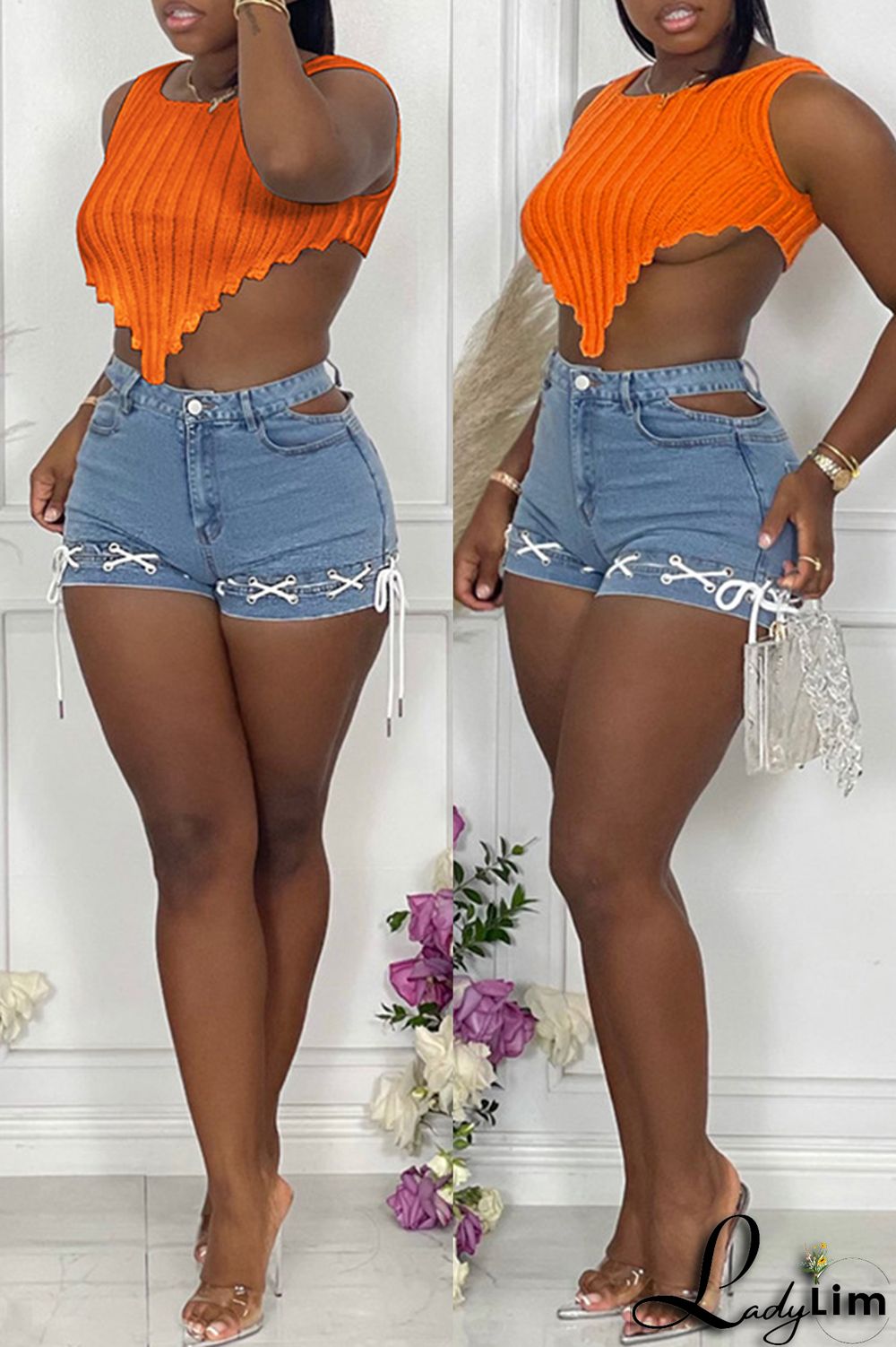 Orange Fashion Casual Solid Asymmetrical O Neck Tops