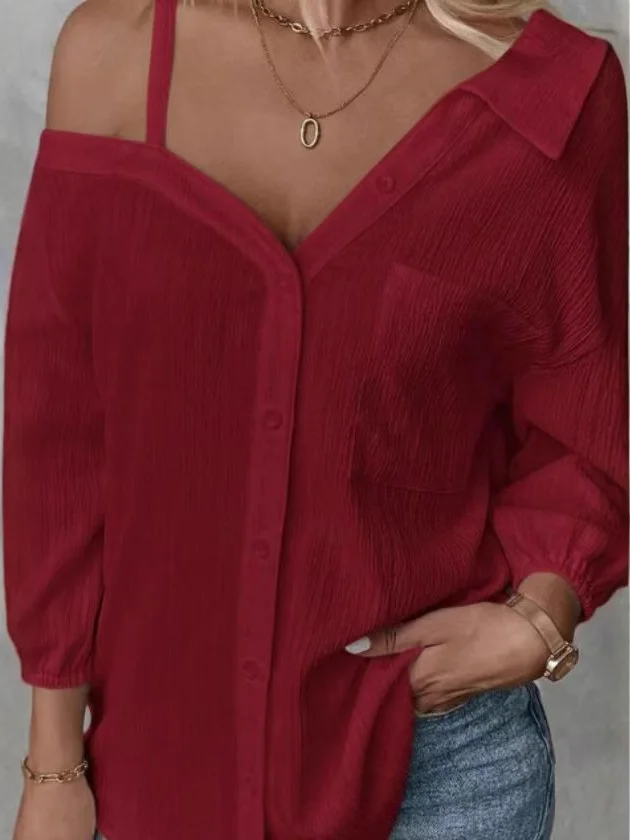 Nigikala Nigikala Shoulder Long-Sleeved Shirt Women's Top