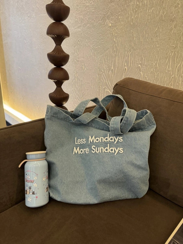 Women’s Medium Denim Letter Vintage Style Square Zipper Shoulder Bag