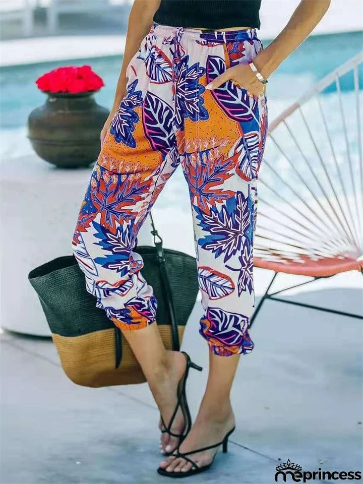 Distinctive Casual Printed Mid-Waist Pants