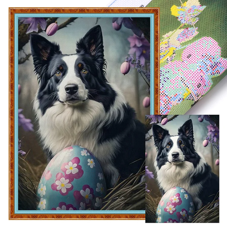 【Huacan Brand】Easter-Dog Border Collie 11CT Stamped Cross Stitch 40*60CM
