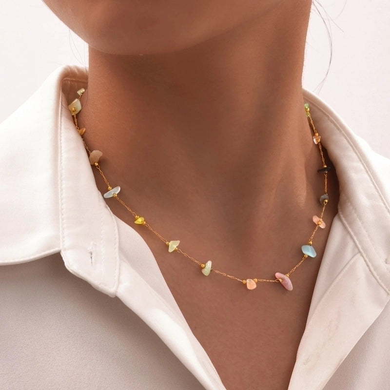 IG Style Vacation Bohemian Geometric 201 Stainless Steel Natural Stone 18K Gold Plated Necklace In Bulk