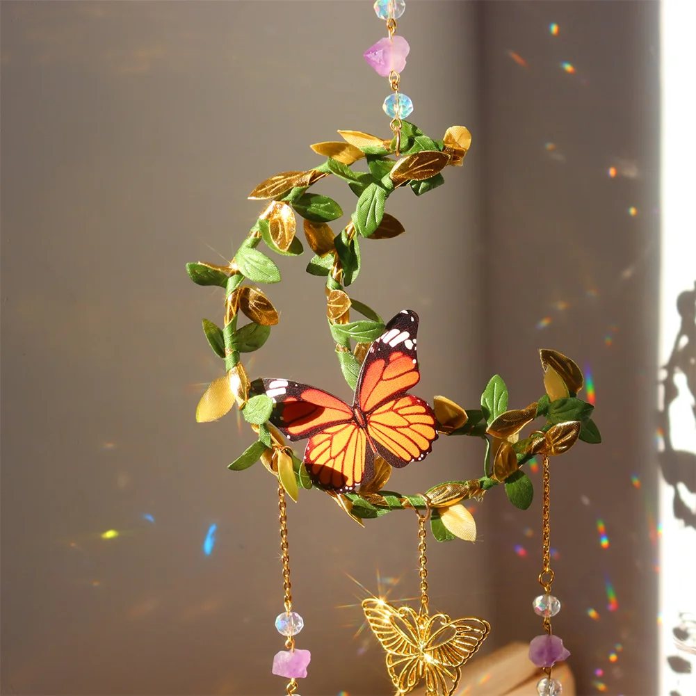 Crystal Wind Chime Prism Catchers Ornament Home Room Garden Decor (Moon 2)