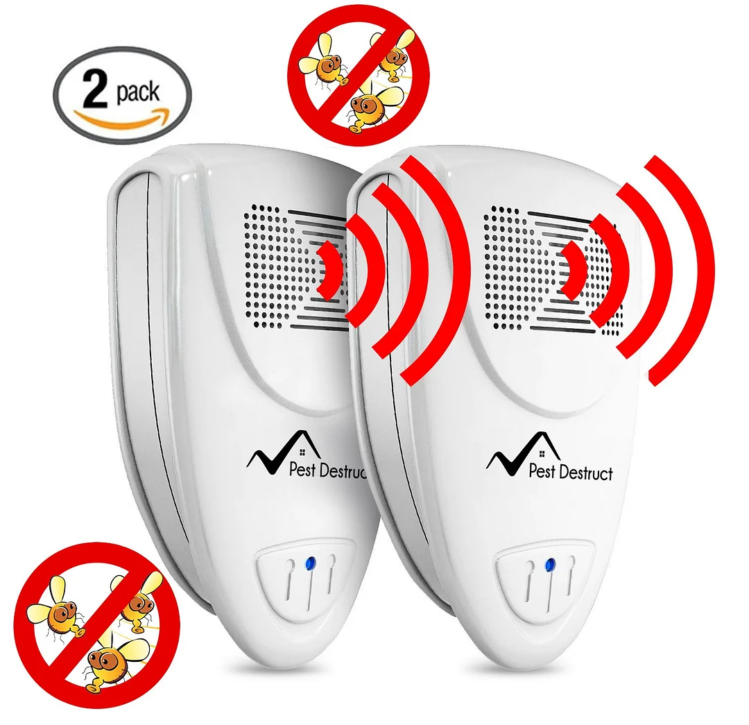 Ultrasonic Fruit Fly Repeller - PACK of 2 - 100% SAFE for Children and Pets - Quickly eliminates pests - Fruit Fleas, Mosquitoes, Spiders, Rodents - vzzhome