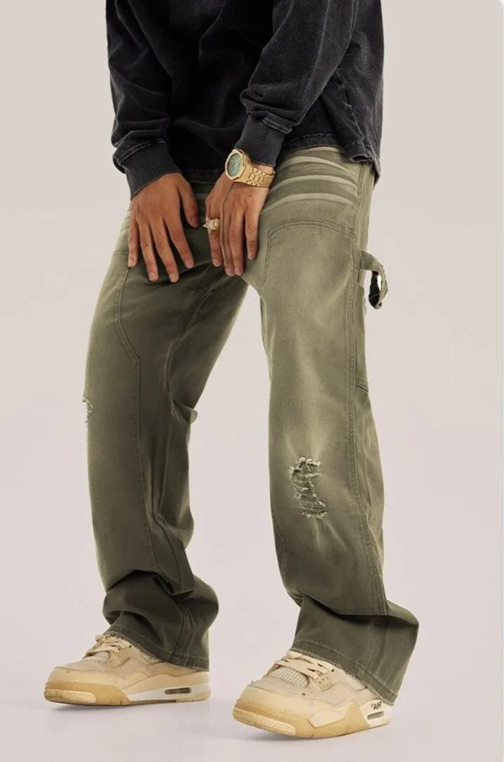 Brownm Rise Washed Distressed Jeans