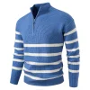 Men's Half-Zip Jacquard Striped Long Sleeve Sweater by Inlyline