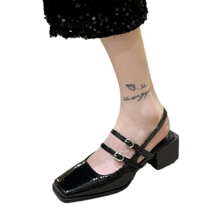 Yyvonne Mary Jane Baotou Sandals Women's Summer New Vintage Head Coarse Heel High Heel With Bright Leather Women's Shoes