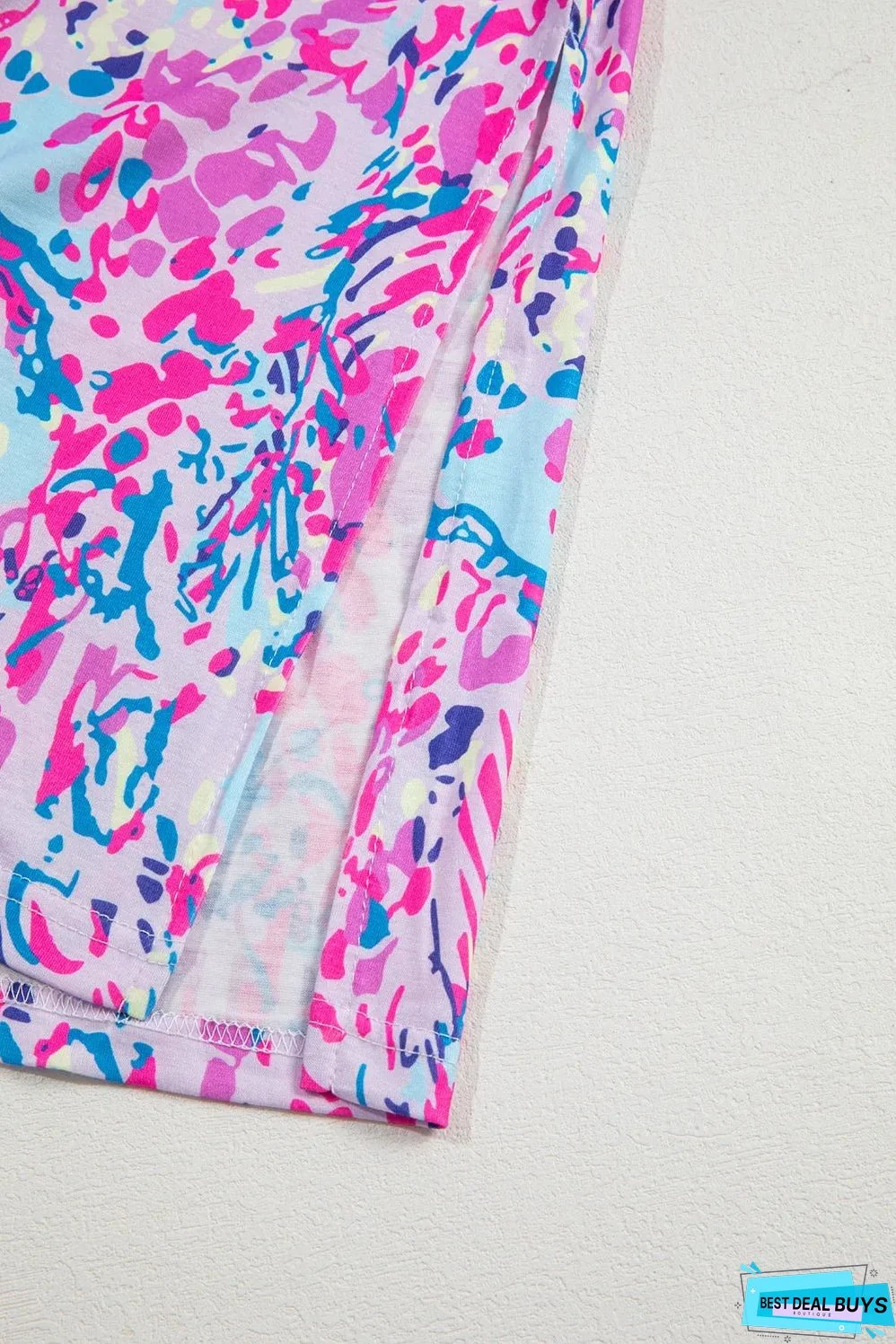 Purple Abstract Floral Print Sleeveless Maxi Dress