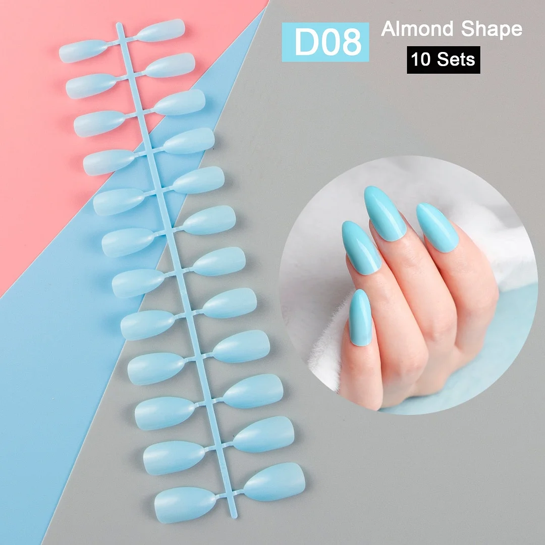 10 Sets/Pack Mixed Solid Colors Coffin Round Square Almond Shape False Nails Full Cover Nail Tips Short Fake Nails Tip Manicure-Nail Inspo