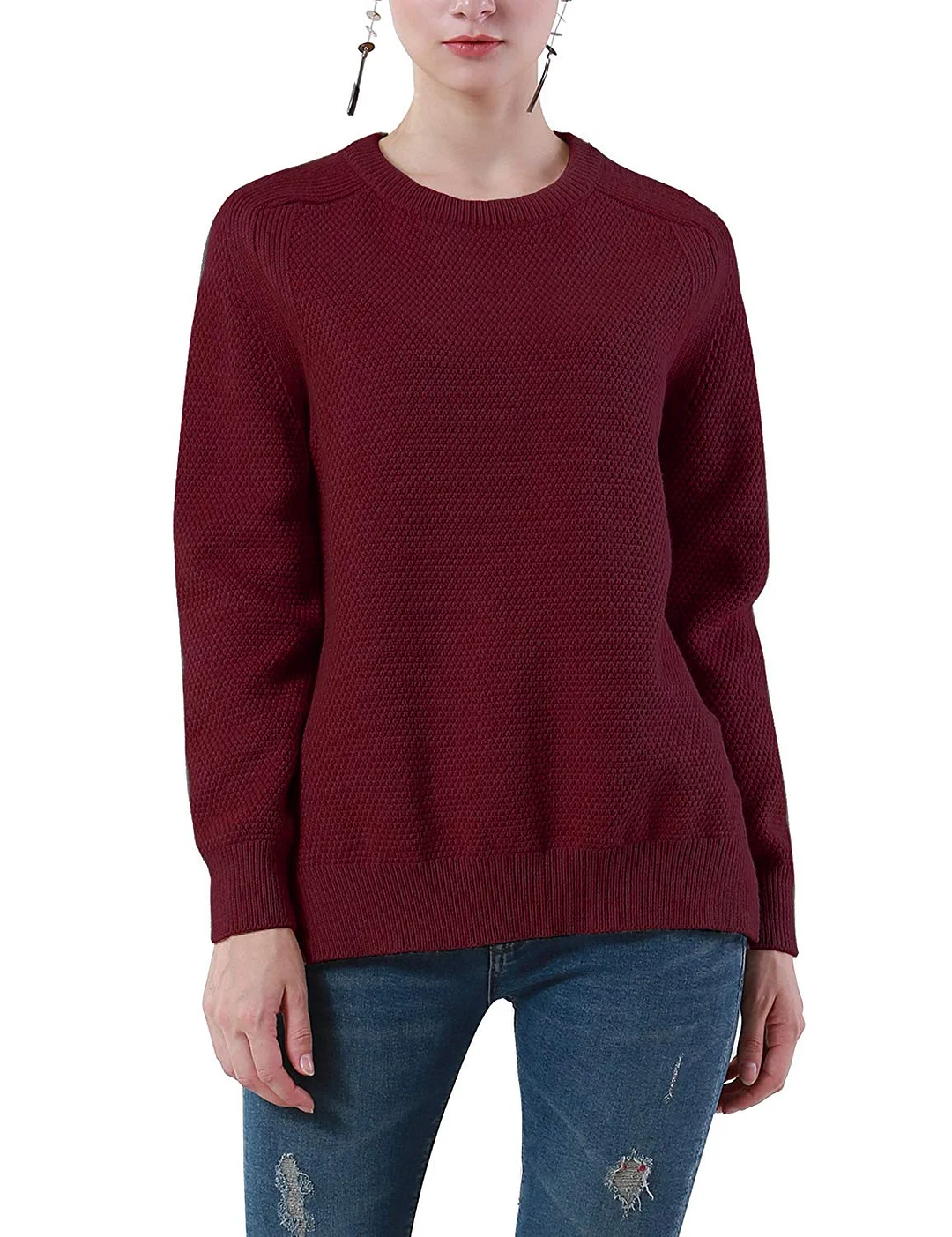 Women's Sweater Split Hi-Low Hem Cable Knitted Pullover Tops