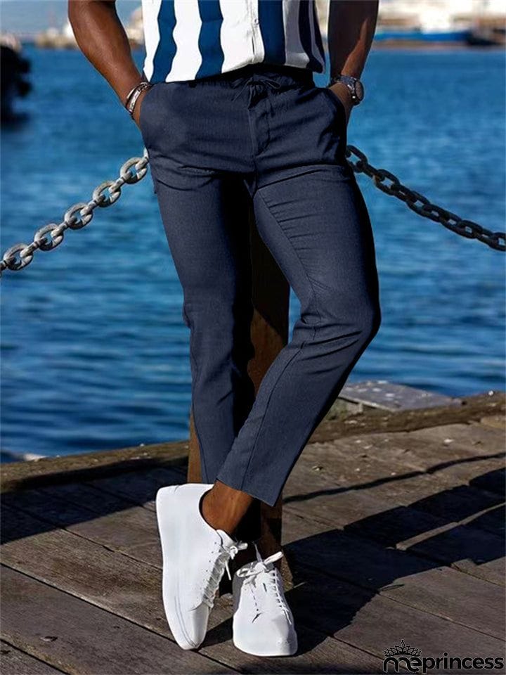 Men's Lace Up Elastic Waist Casual Business Pants