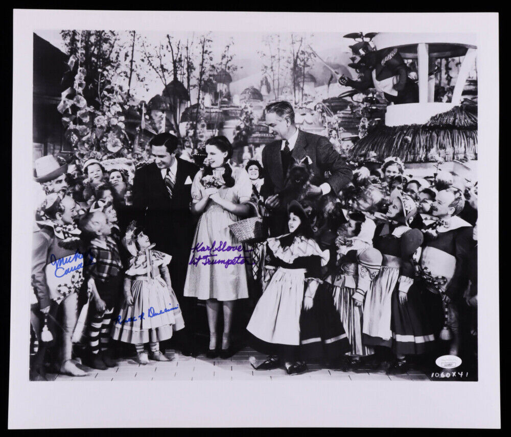 The Wizard of Oz 18.5x16 Movie Photo Poster painting Signed By 3 Lollipop Guild Munchkin Actors