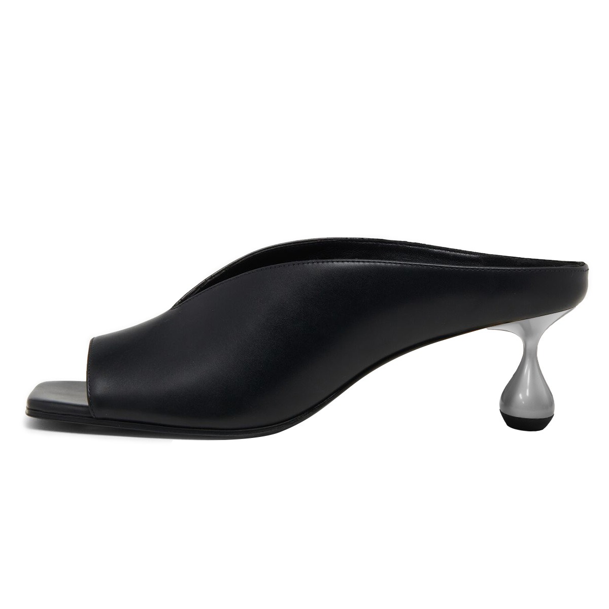 Black Open Square Toe Sculptural Heel Mules Shoes with V-Cut Nicepairs