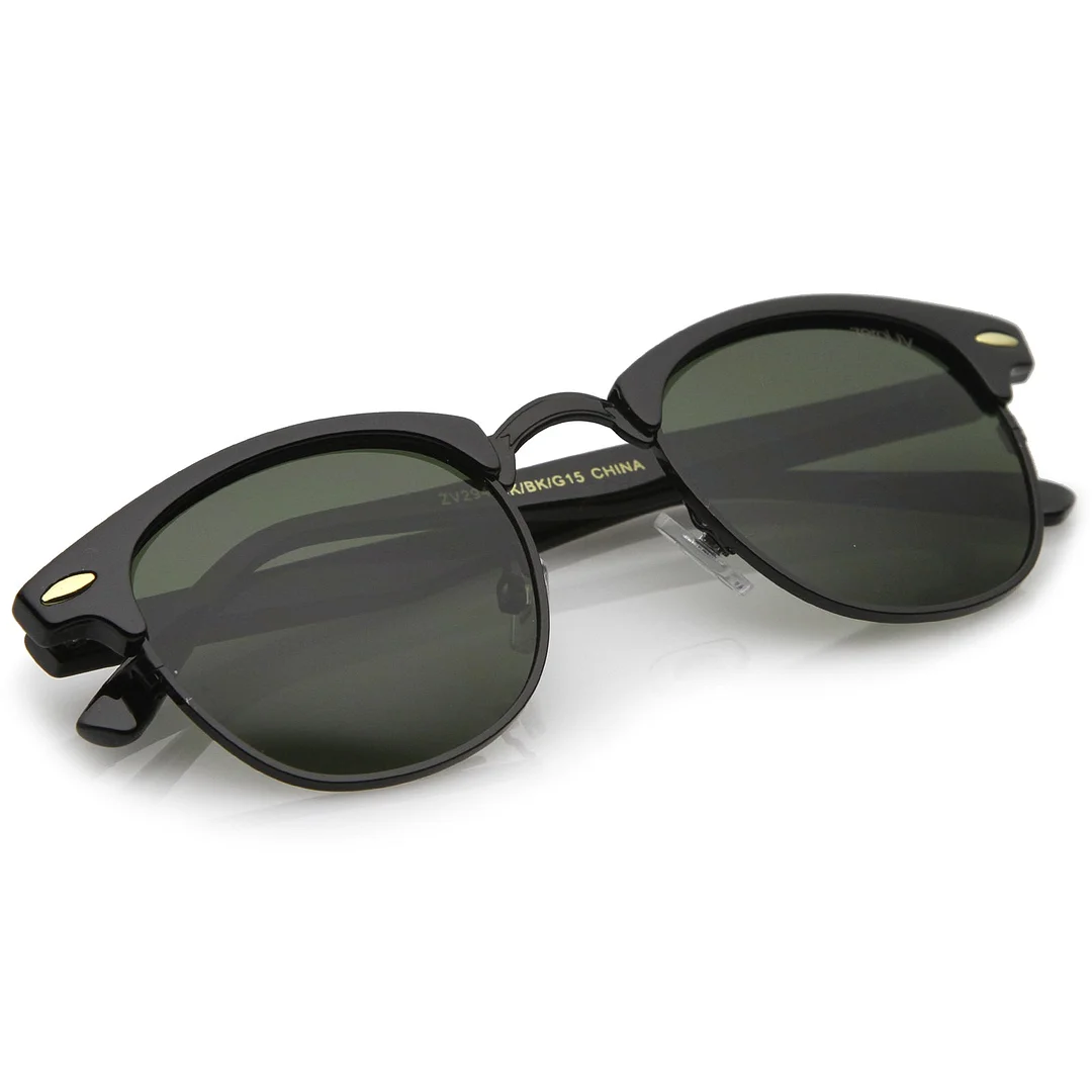 Classic Horn Rimmed Neutral Colored Lens Semi-Rimless glasses 49mm