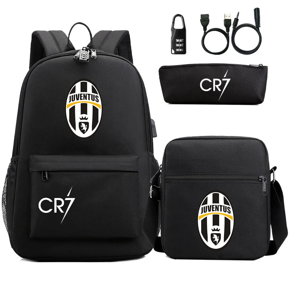 Buzzdaisy Cristiano Ronaldo-themed School Bag Set with USB Charging and Password Lock Function