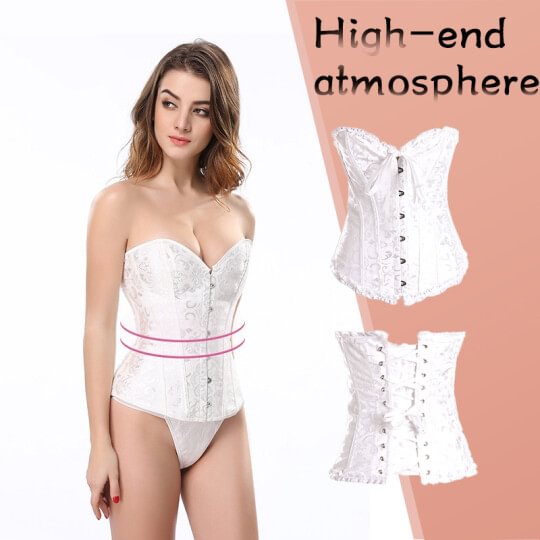 women's lacing corset top satin floral boned overbust body shaper bustier