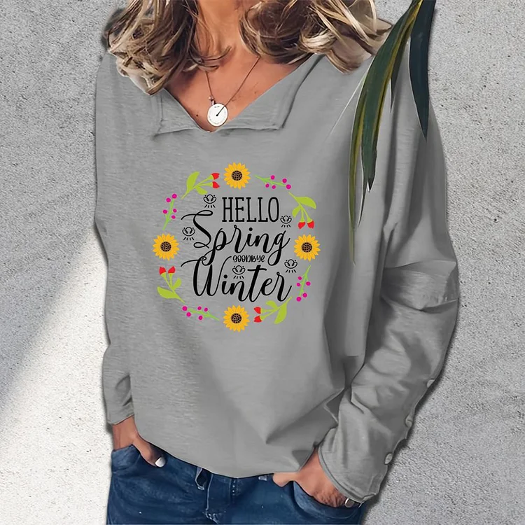 hello spring winter V-neck loose  sweatshirt_G242-0023529