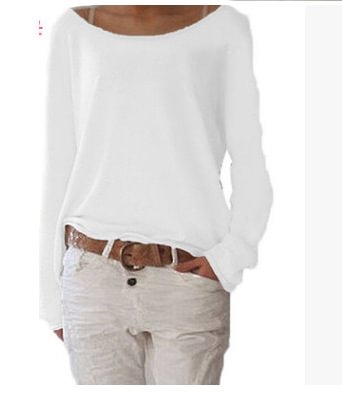 Casual Cotton Blend Long Sleeve Round Neck Women Blouse P1035580