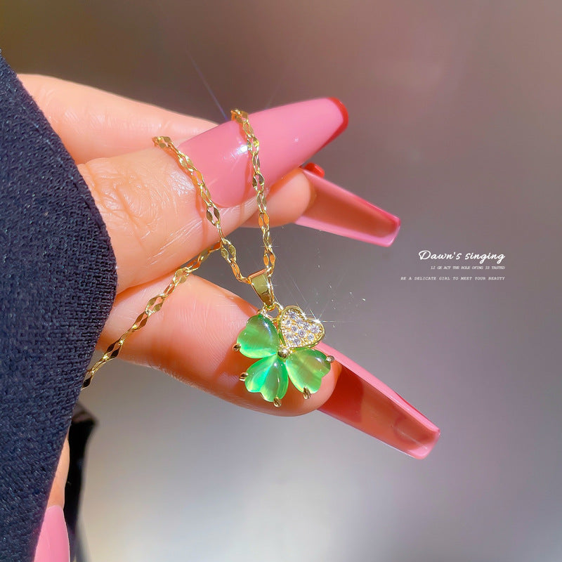 Cartoon Geometric Titanium Steel Diamond Inlay Necklaces